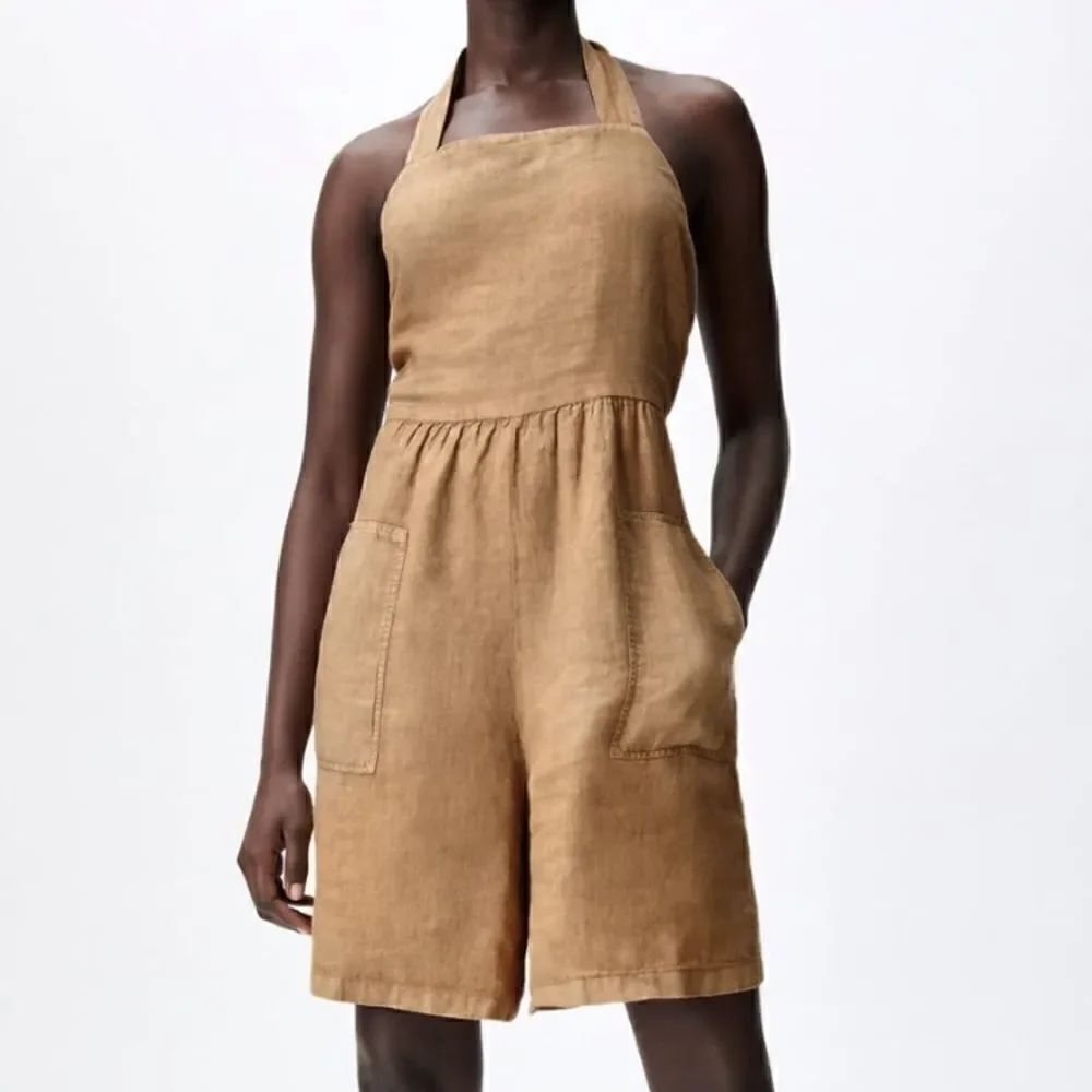 NWT Zara Linen Jumpsuit With Bow